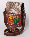 American Darling Cell Phone Holder Hand Tooled Hair-On Genuine Leather Women Bag Western Handbag Purse