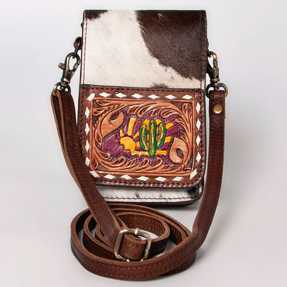 American Darling ADBGF111 Cell Phone Holder Hand Tooled Hair-On Genuine Leather Women Bag Western Handbag Purse