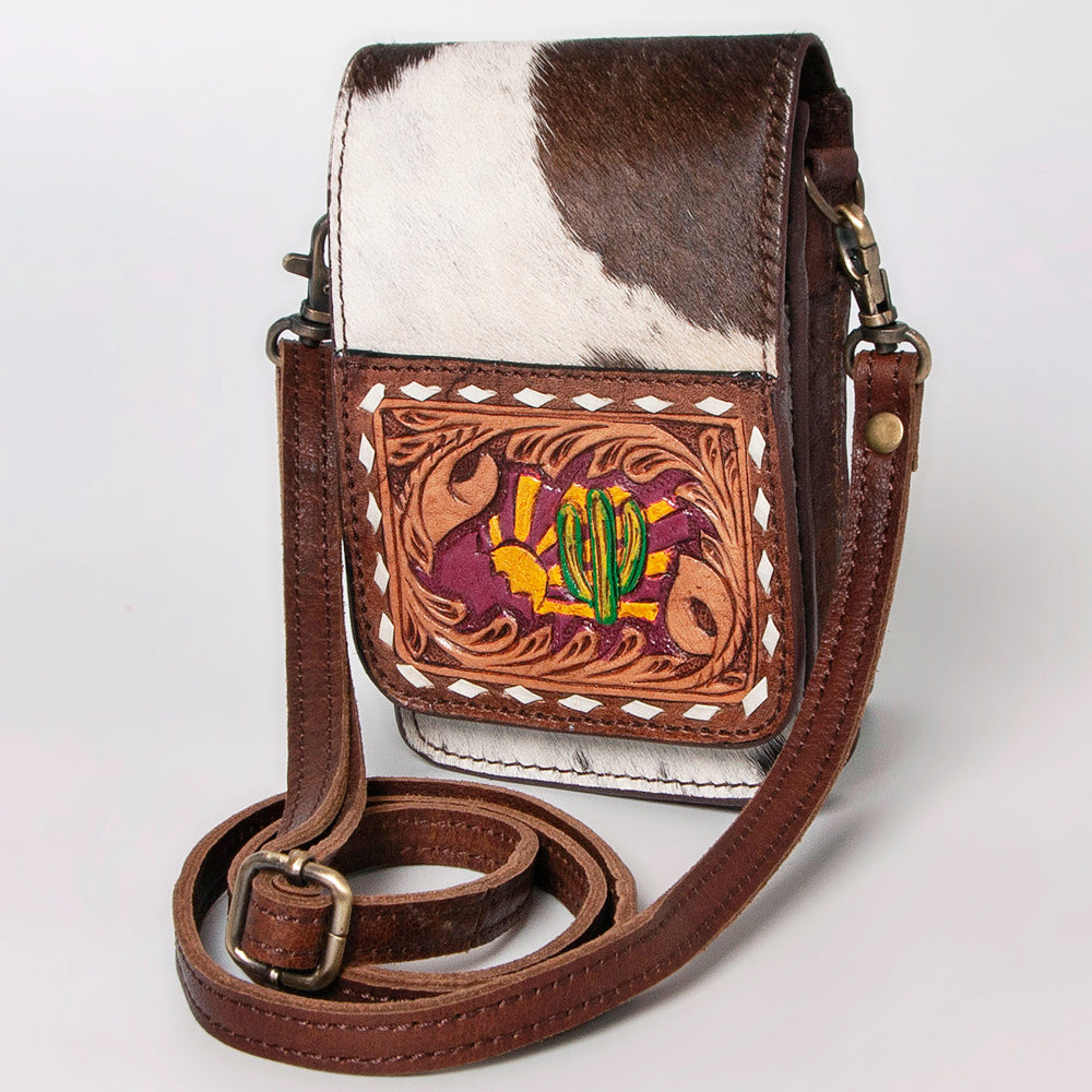 American Darling ADBGF111 Cell Phone Holder Hand Tooled Hair-On Genuine Leather Women Bag Western Handbag Purse