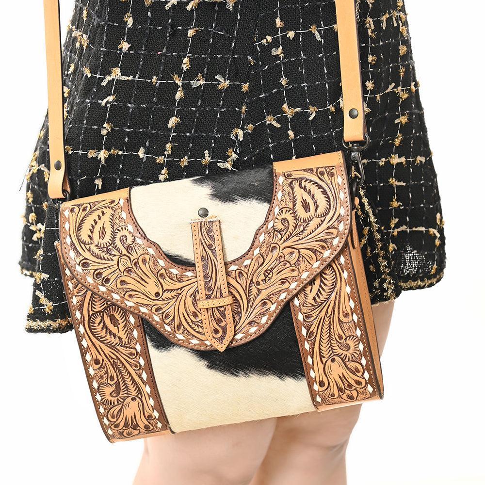 American Darling ADBGZ651 Crossbody Hand Tooled Hair-On Genuine Leather Women Bag Western Handbag Purse
