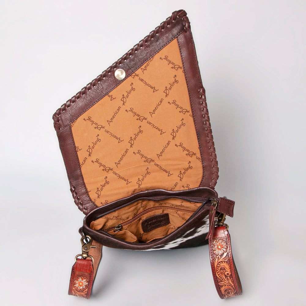 American Darling Messenger Hand Tooled Hair On Genuine Leather Western Women Bag Handbag Purse | Cute