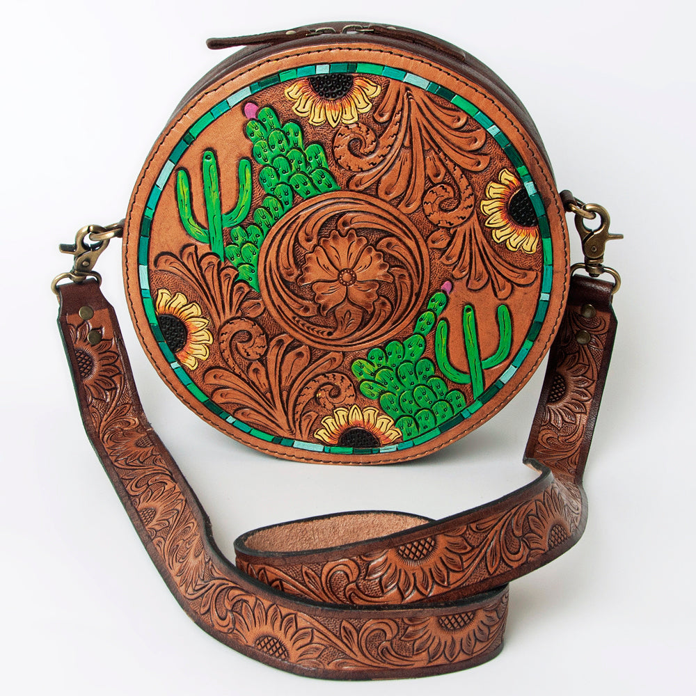 American Darling ADBGA302 Canteen Hand Tooled Genuine Leather Women Bag Western Handbag Purse