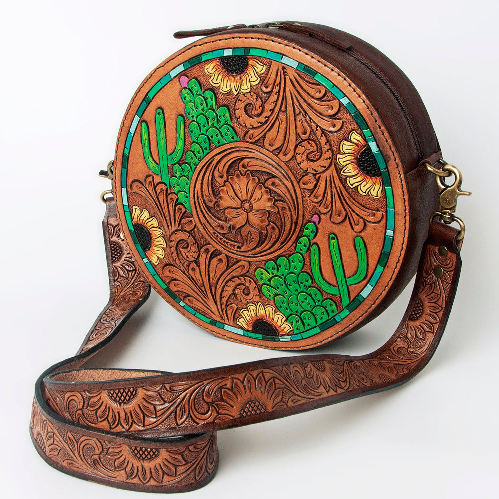 American Darling ADBGA302 Canteen Hand Tooled Genuine Leather Women Bag Western Handbag Purse