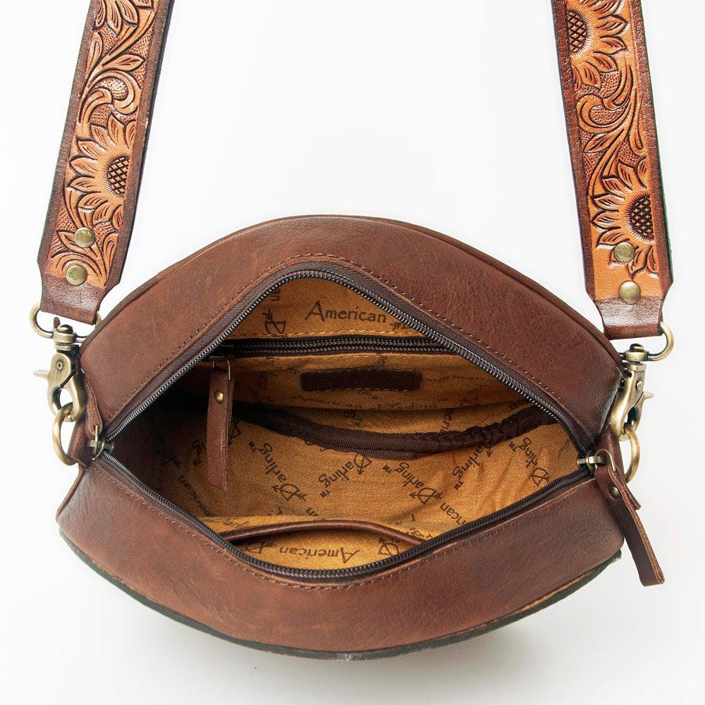 American Darling ADBGA303 Canteen Hand Tooled Hair-On Genuine Leather Women Bag Western Handbag Purse