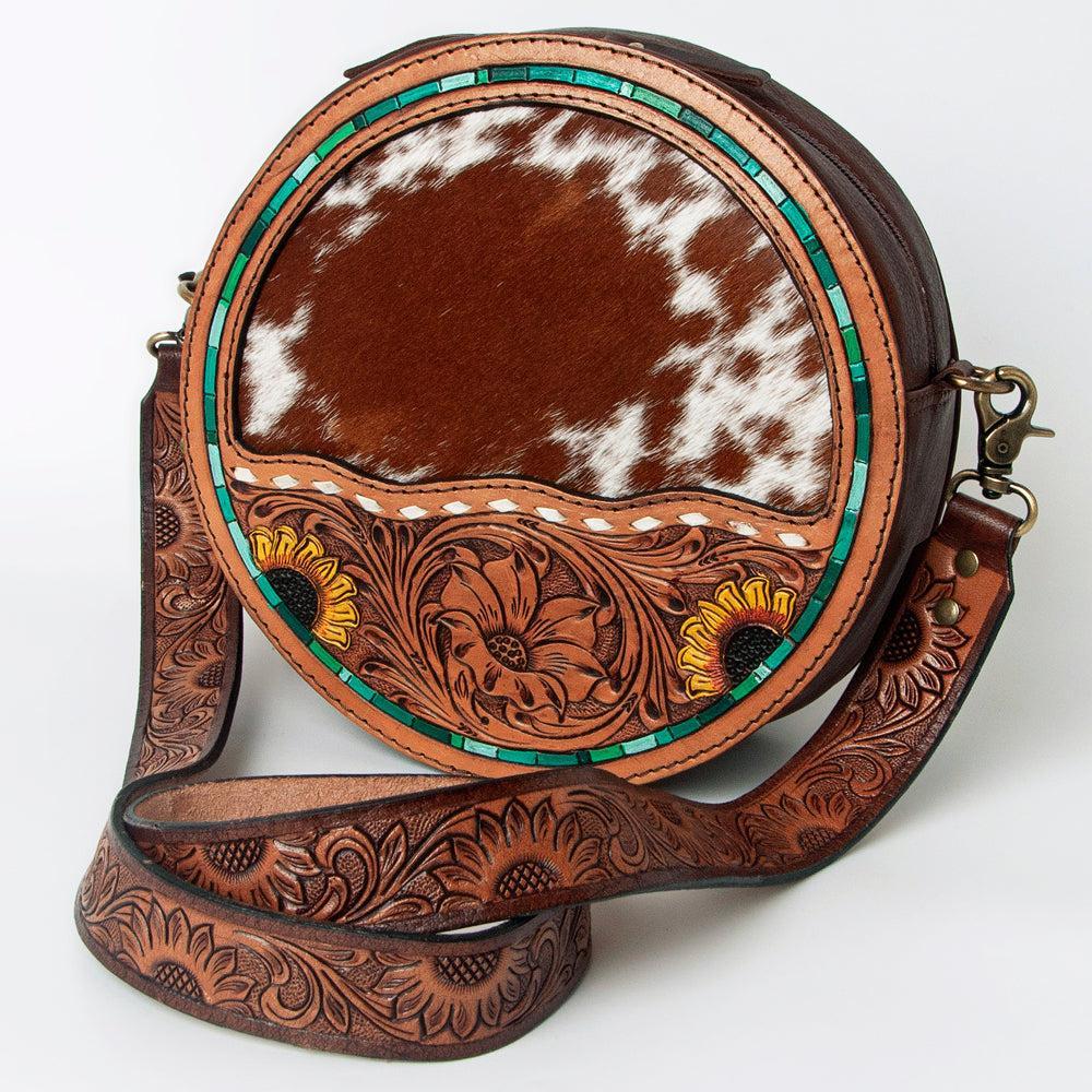 American Darling ADBGA303 Canteen Hand Tooled Hair-On Genuine Leather Women Bag Western Handbag Purse
