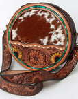 American Darling ADBGA303 Canteen Hand Tooled Hair-On Genuine Leather Women Bag Western Handbag Purse