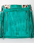 American Darling Messenger Bag Western Hair-On Cowhide Genuine Leather Handcrafted Purse with Fringes and Turquoise Stone