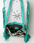 American Darling Messenger Bag Western Hair-On Cowhide Genuine Leather Handcrafted Purse with Fringes and Turquoise Stone