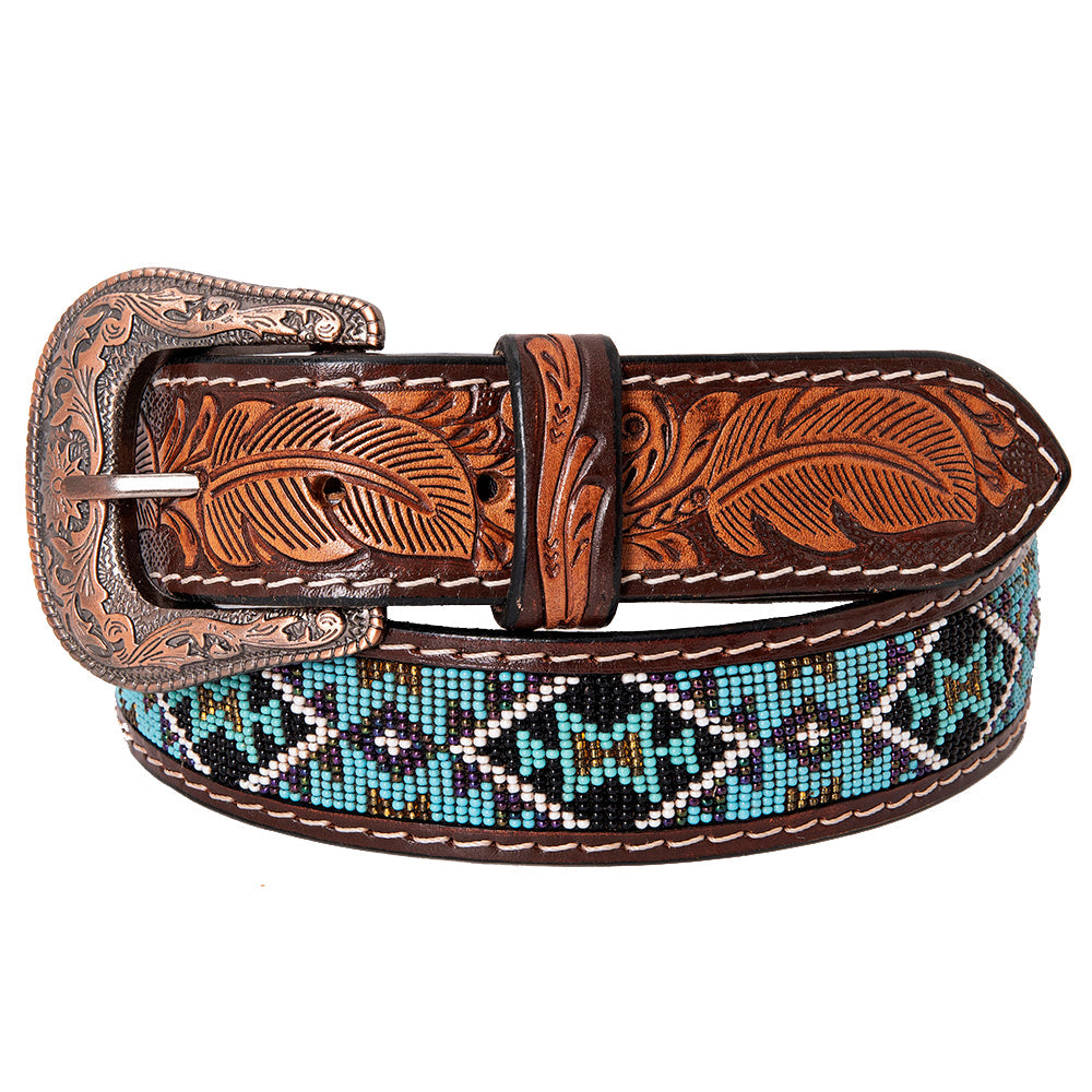 HILASON Western Genuine Leather Belt for Men Women Cowboy Cowgirl Handmade Unisex Full Grain Heavy Duty Tooled Beaded Belt