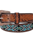 HILASON Western Genuine Leather Belt for Men Women Cowboy Cowgirl Handmade Unisex Full Grain Heavy Duty Tooled Beaded Belt