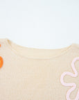 Colorblock Flower Cuffed Long Sleeve Sweater