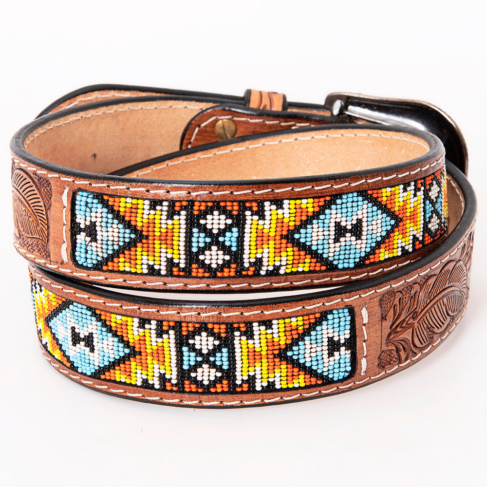 HILASON Western Genuine Leather Belt for Men Women Cowboy Cowgirl Handmade Unisex Full Grain Heavy Duty Tooled Beaded Belt