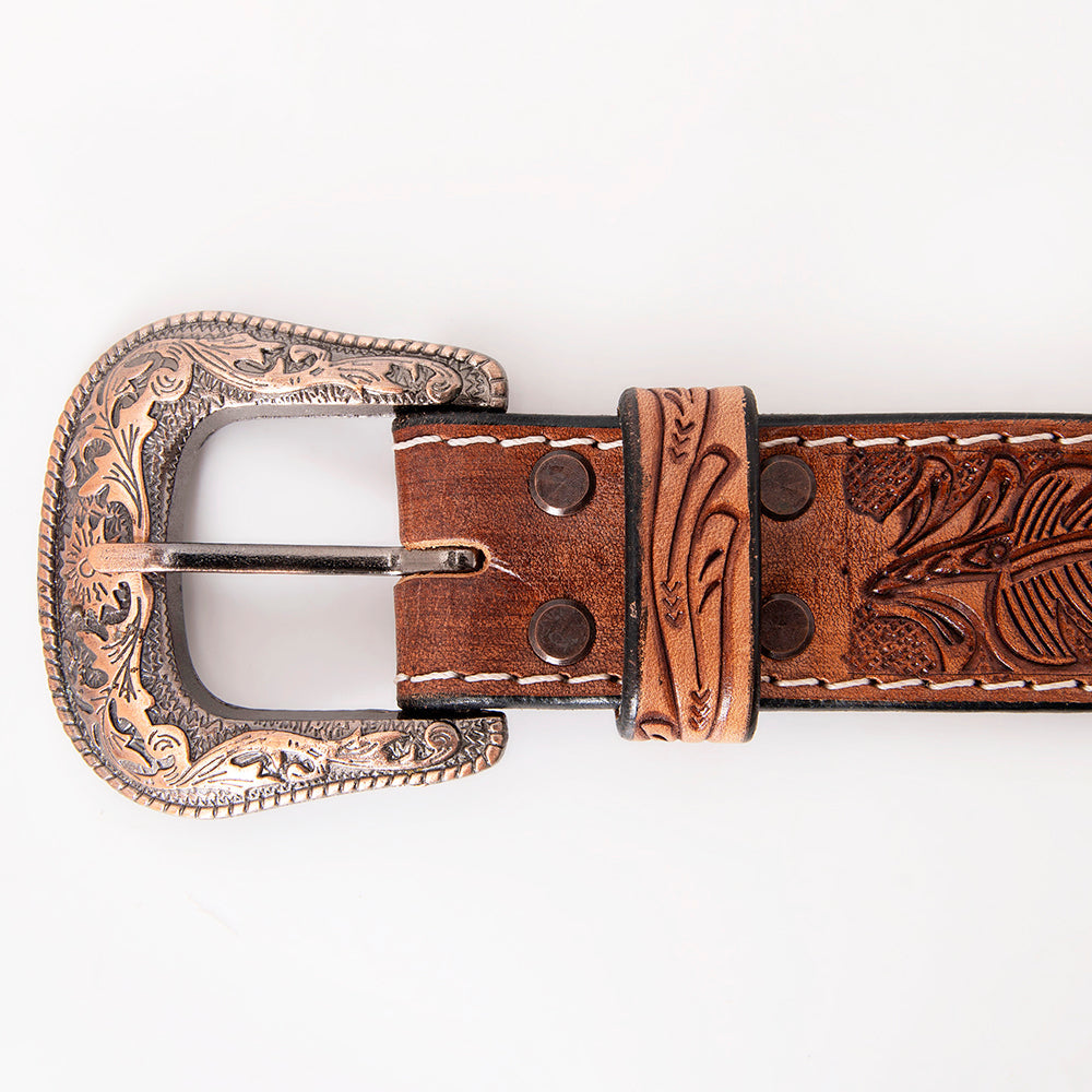 HILASON Western Genuine Leather Belt for Men Women Cowboy Cowgirl Handmade Unisex Full Grain Heavy Duty Tooled Beaded Belt