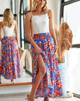 Boho Floral Tiered Side Slit Maxi Skirt