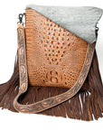 American Darling ADBGS192BM Large Crossbody Hair-On Crocodile Embossed Genuine Leather Women Bag Western Handbag Purse