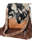 American Darling Messenger Hand Tooled Hair On Genuine Leather Western Women Bag Handbag Purse | Cute