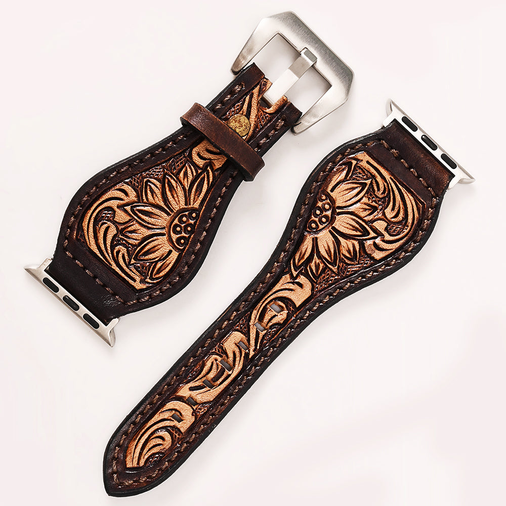 American Darling Beautifully Hand Tooled Painted Genuine Leather I watch Strap Men and Women Unisex