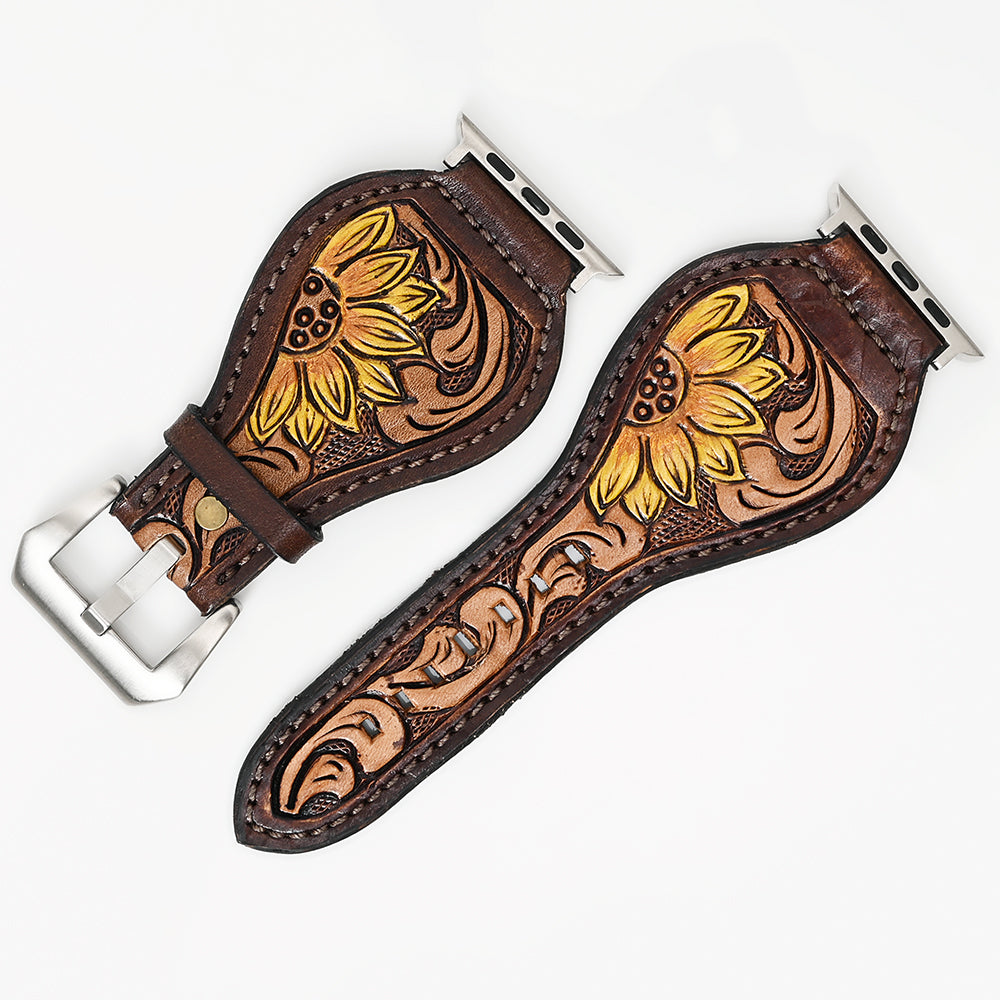 American Darling Beautifully Hand Tooled Painted Genuine Leather I watch Strap Men and Women Unisex