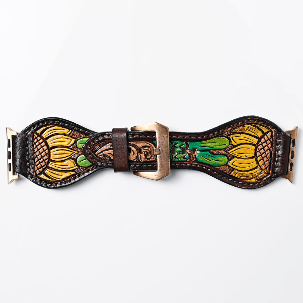 American Darling Floral Hand Tooled I watch Men Women Genuine Leather Strap