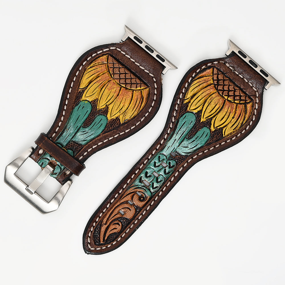 American Darling Floral Hand Tooled I watch Men Women Genuine Leather Strap