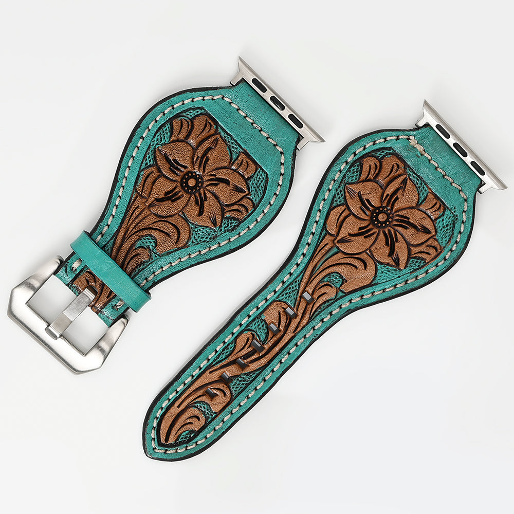 American Darling Beautifully Hand Tooled Painted Genuine Leather I watch Strap Men and Women Unisex
