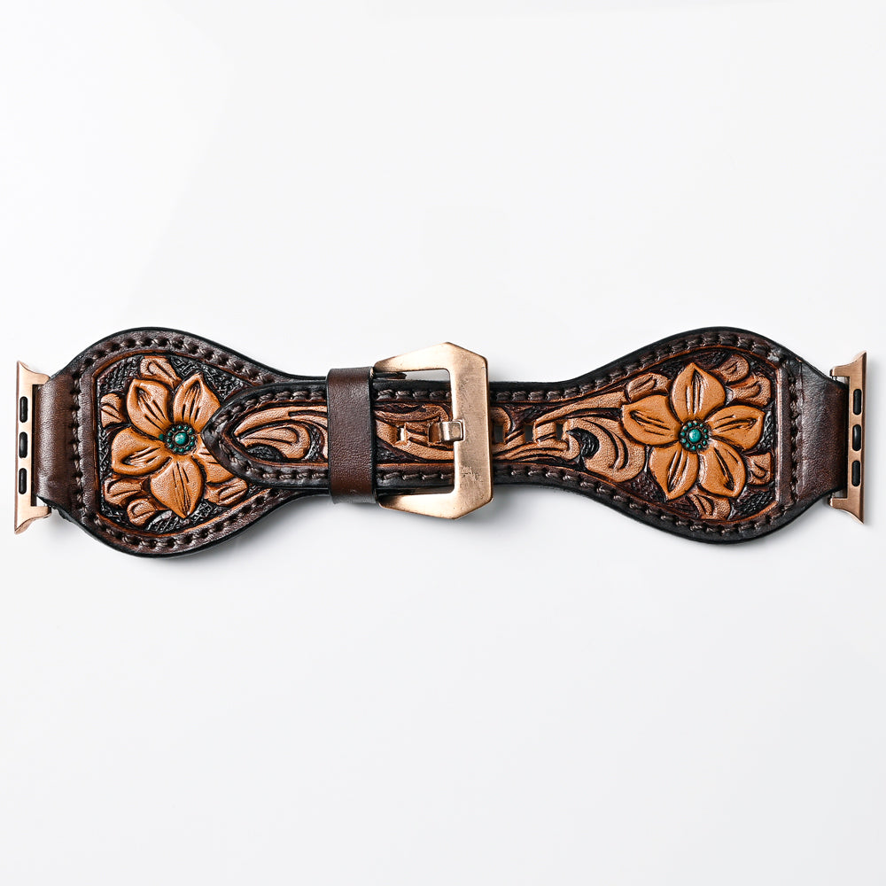 American Darling Floral Hand Tooled I watch Men Women Genuine Leather Strap
