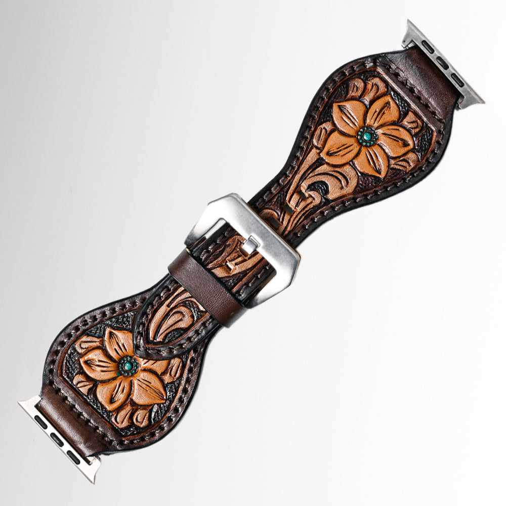 American Darling Beautifully Hand Tooled Painted Genuine Leather I watch Strap Men and Women Unisex