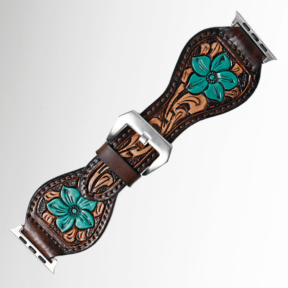 American Darling Beautifully Hand Tooled Painted Genuine Leather I watch Strap Men and Women Unisex