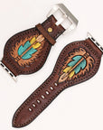 American Darling Beautifully Hand Tooled Painted Genuine Leather I watch Strap Men and Women Unisex