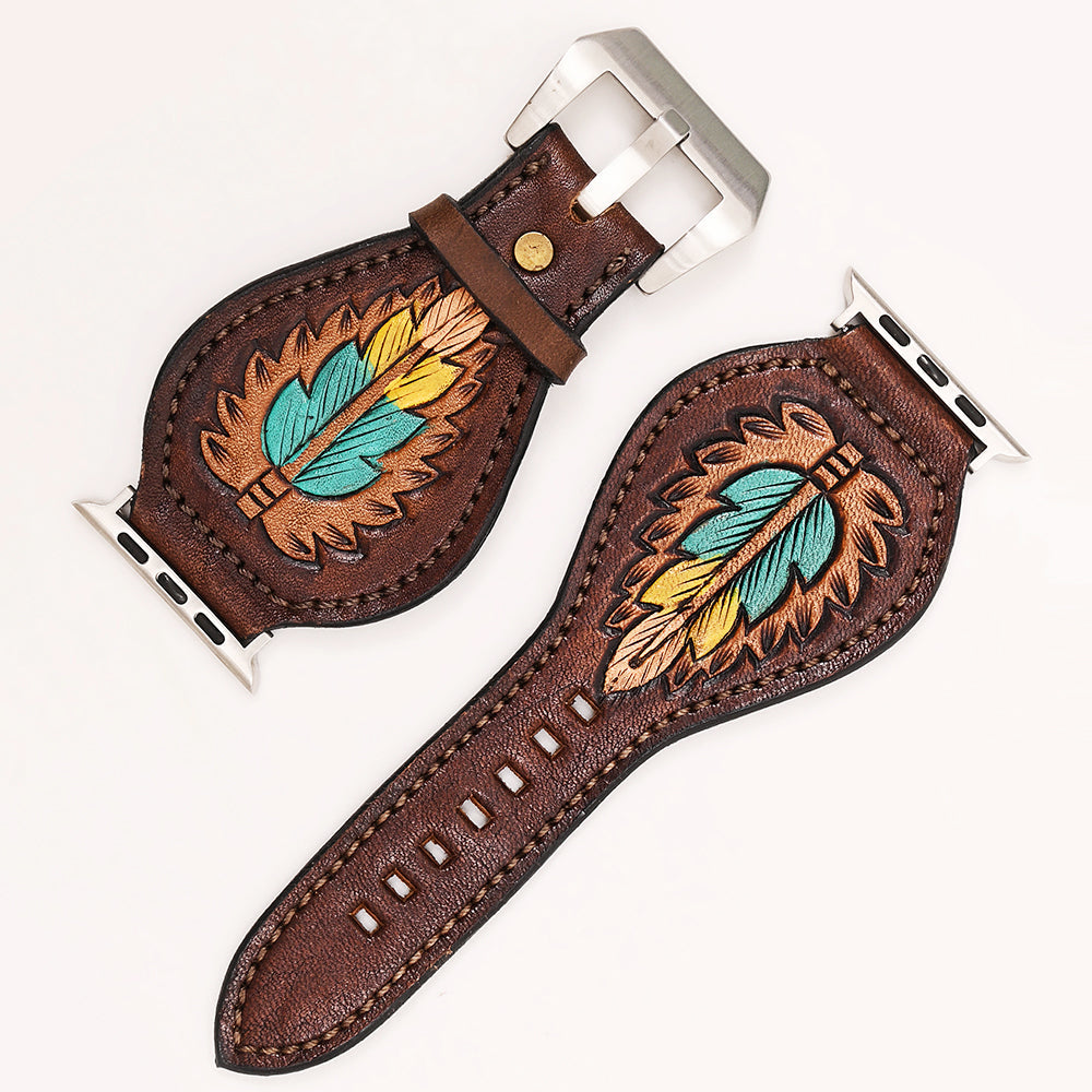 American Darling Beautifully Hand Tooled Painted Genuine Leather I watch Strap Men and Women Unisex