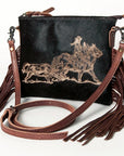 American Darling Western Small Crossbody Bag – Genuine Hair-On Cowhide Leather with Fringes, Adjustable Strap, Handcrafted in Texas