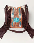 American Darling Hand Tooled Hair On Genuine Leather Women Bag Western Handbag Purse