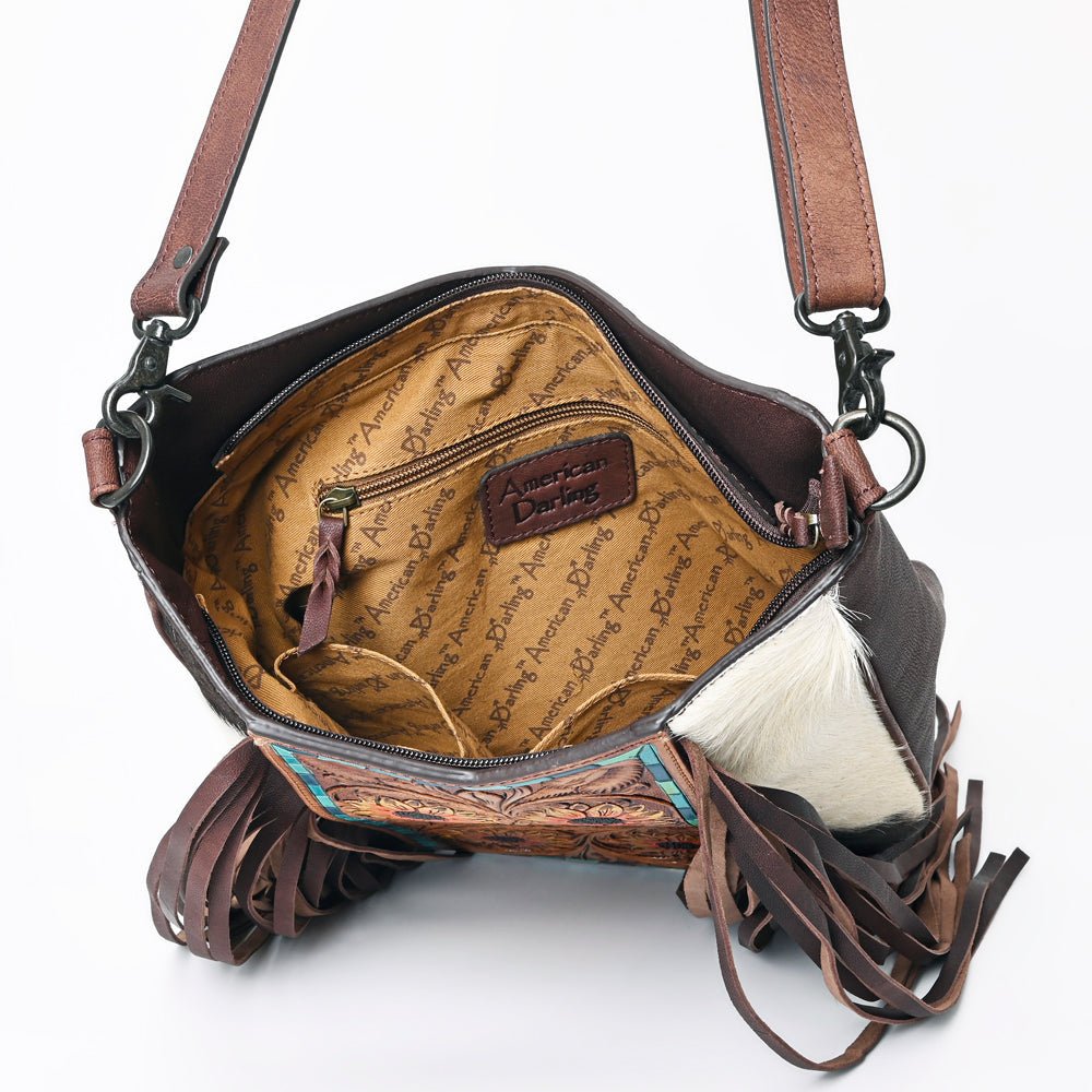 American Darling Hand Tooled Hair On Genuine Leather Women Bag Western Handbag Purse