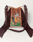 American Darling Hand Tooled Hair On Genuine Leather Women Bag Western Handbag Purse