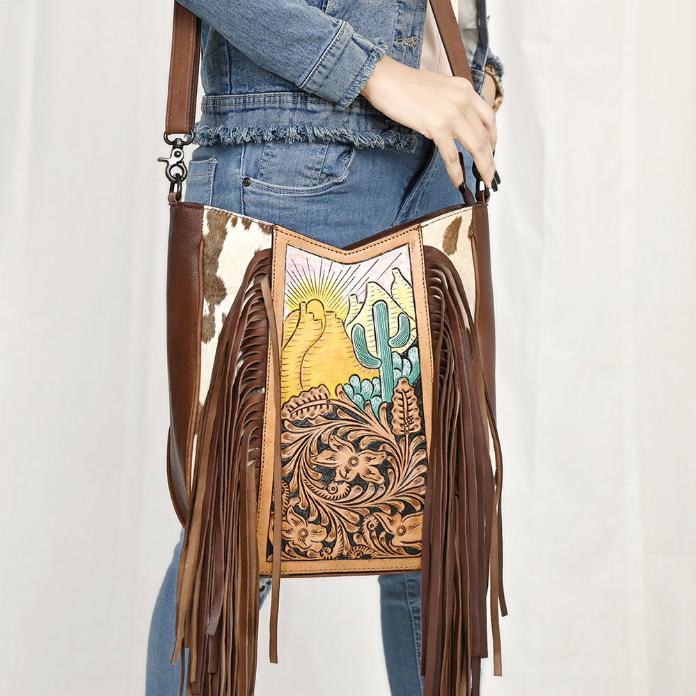 American Darling Hand Tooled Hair On Genuine Leather Women Bag Western Handbag Purse