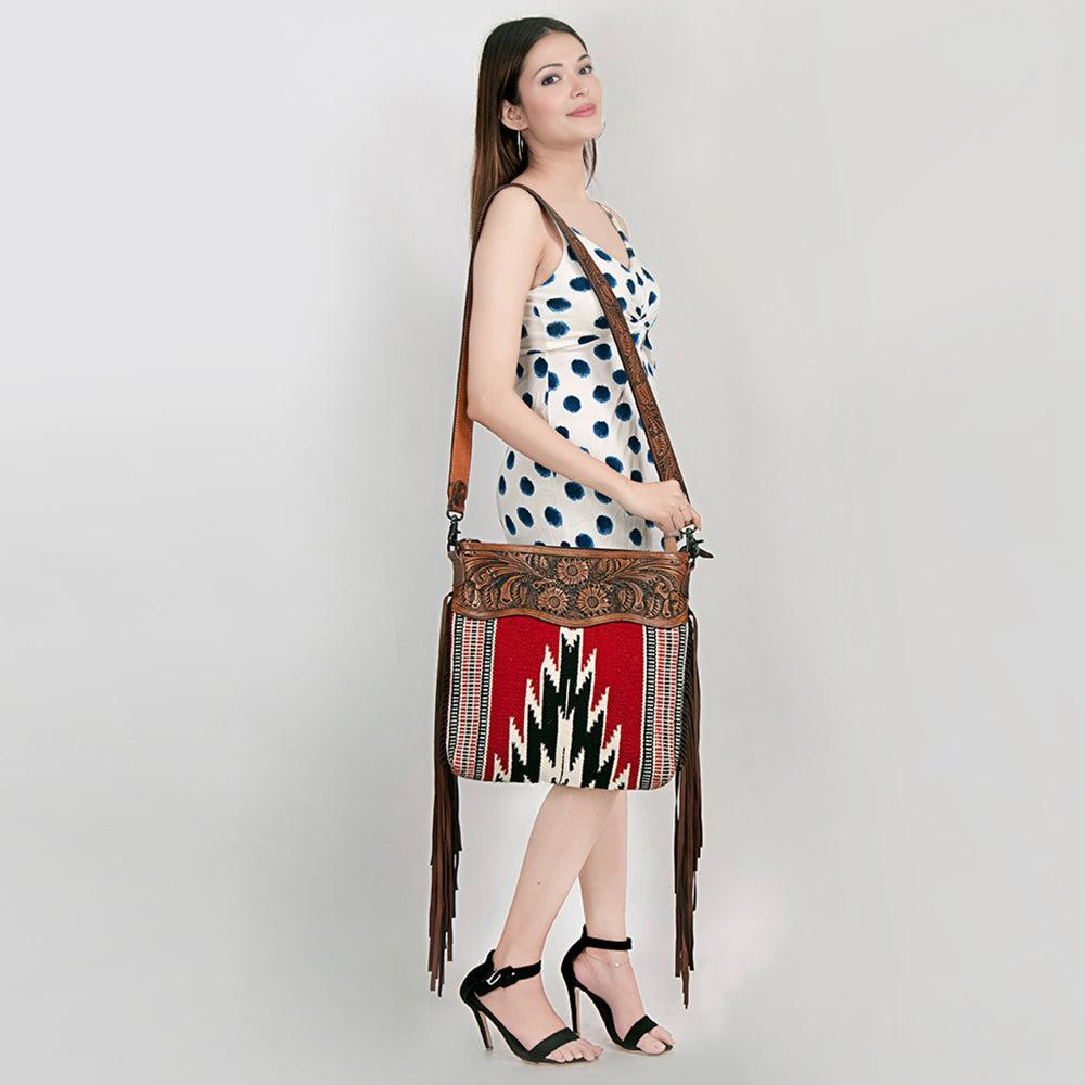 American Darling ADBGZ668 Signature Crossbody Hand Tooled Saddle Blanket Genuine Leather Women Bag Western Handbag Purse