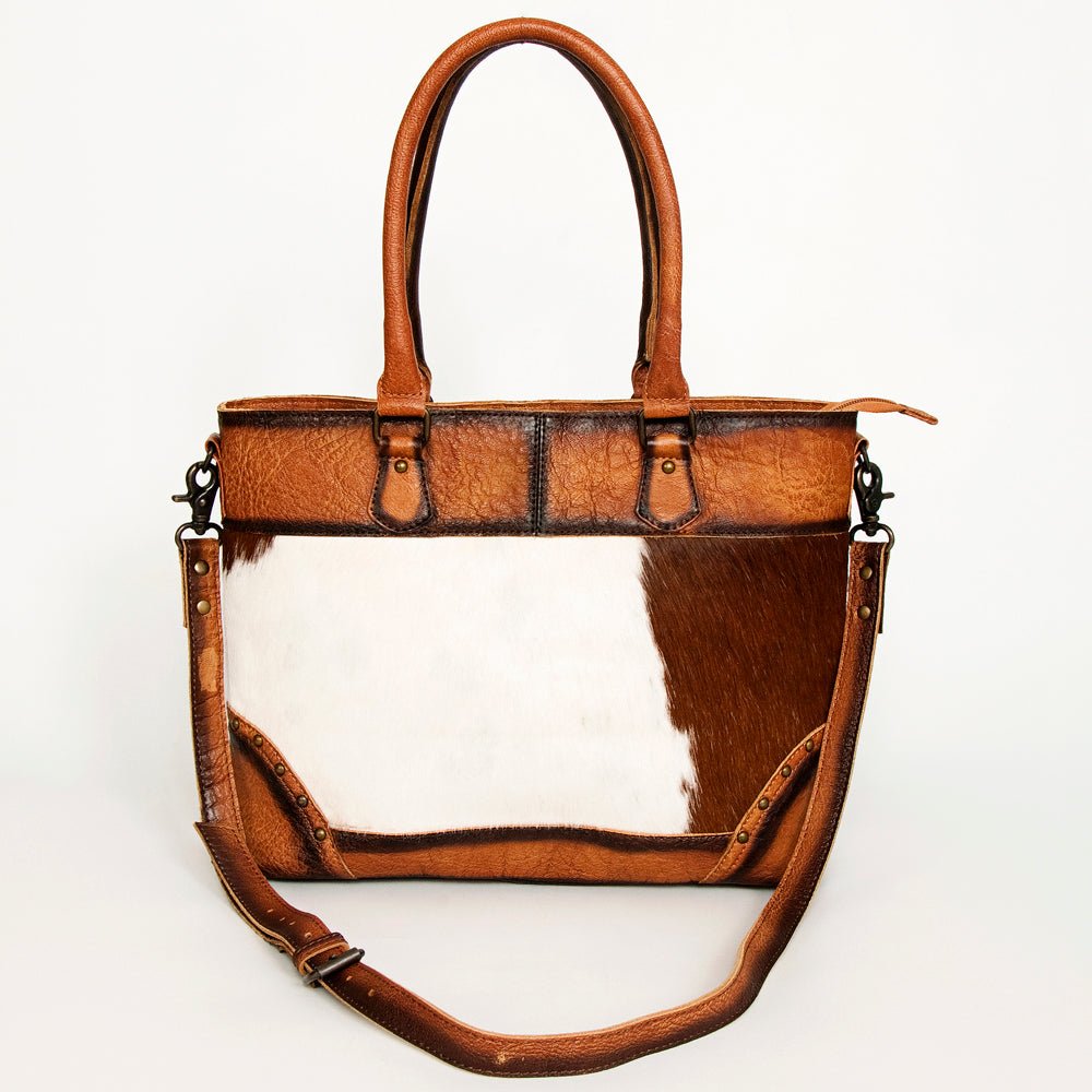 Hair-On Cowhide Tote Bag With Full-Grain Leather And Crossbody Strap Texas Handmade