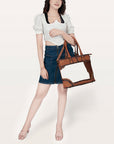 Hair-On Cowhide Tote Bag With Full-Grain Leather And Crossbody Strap Texas Handmade