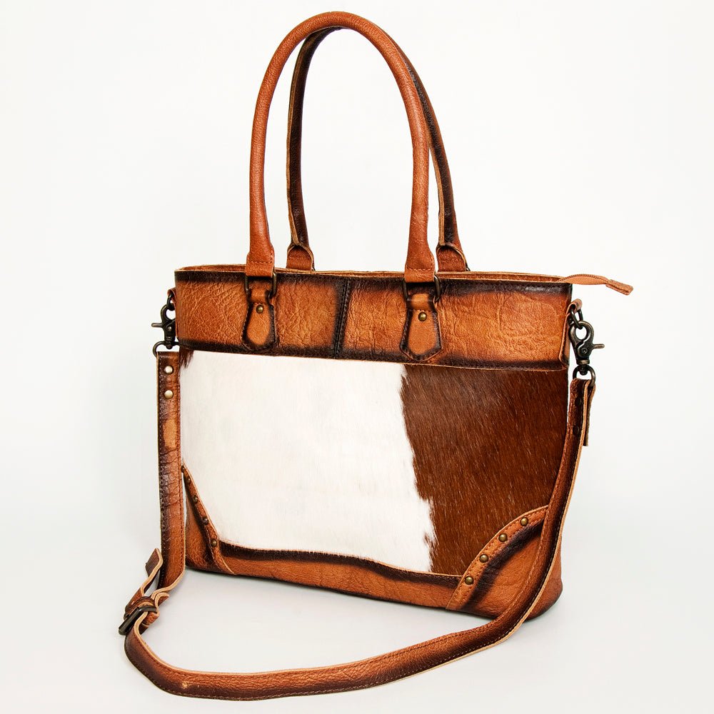 Hair-On Cowhide Tote Bag With Full-Grain Leather And Crossbody Strap Texas Handmade