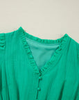 Solid Frilly V-Neck Puff Sleeve Mini Dress