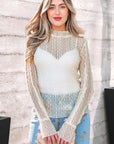 Lace Mock Neck Flounce Long Sleeve Top