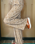 Leopard Drawstring Elastic Waist Straight Leg Pants
