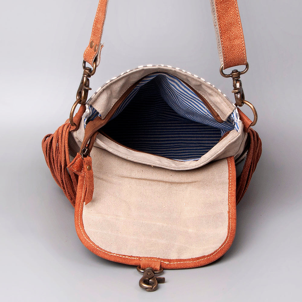 OHLAY KB463 Cross Body Upcycled Canvas Genuine Leather women bag western handbag purse