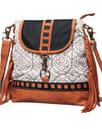 OHLAY KB463 Cross Body Upcycled Canvas Genuine Leather women bag western handbag purse