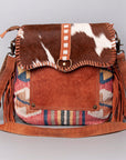 OHLAY KB465 Cross Body Upcycled Canvas Hair-On Genuine Leather women bag western handbag purse