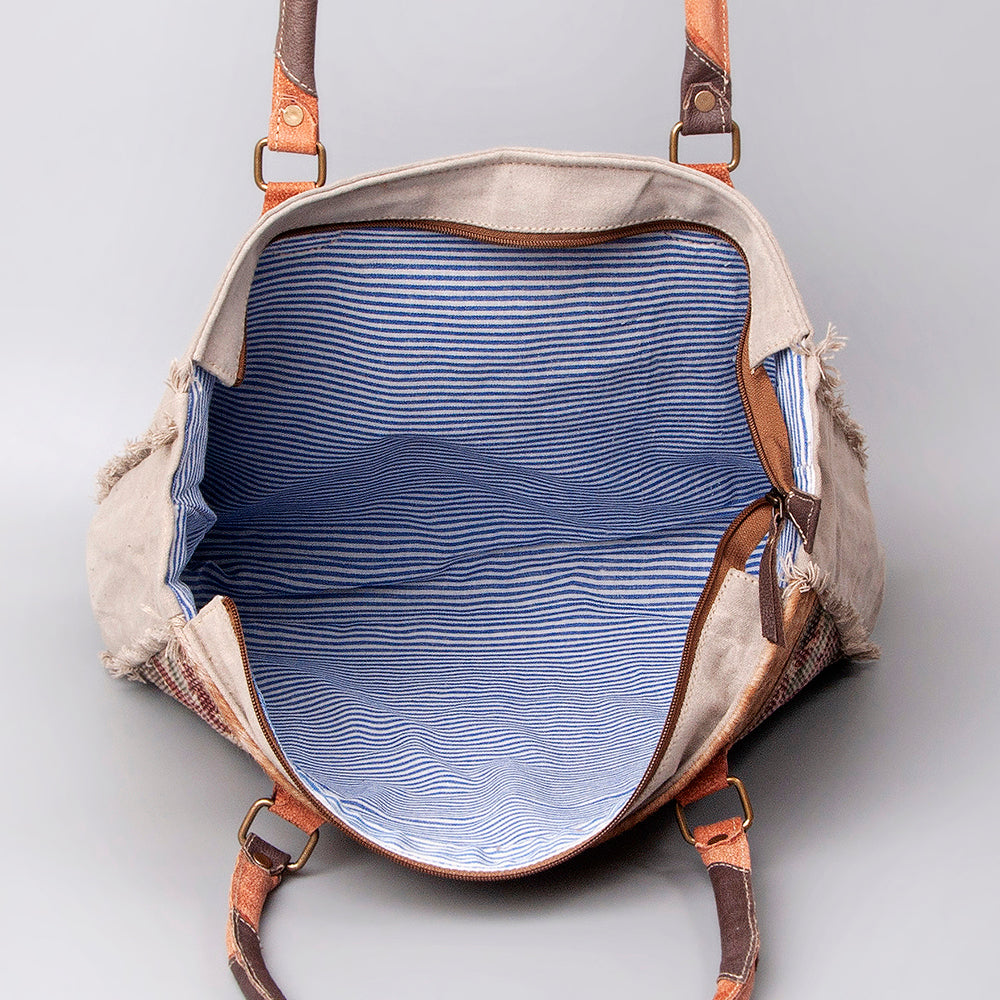 OHLAY KB472 TOTE Upcycled Wool Upcycled Canvas Embossed Hair-on Genuine Leather women bag western handbag purse