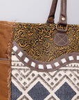 OHLAY Weekender Upcycled Wool Canvas Embossed Genuine Leather Women Bag Western Handbag Purse Womens Handbags Belt for Summer