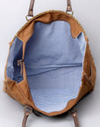 OHLAY Weekender Upcycled Wool Canvas Embossed Genuine Leather Women Bag Western Handbag Purse Womens Handbags Belt for Summer