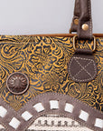OHLAY Weekender Upcycled Wool Canvas Embossed Genuine Leather Women Bag Western Handbag Purse Womens Handbags Belt for Summer