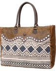 OHLAY Weekender Upcycled Wool Canvas Embossed Genuine Leather Women Bag Western Handbag Purse Womens Handbags Belt for Summer